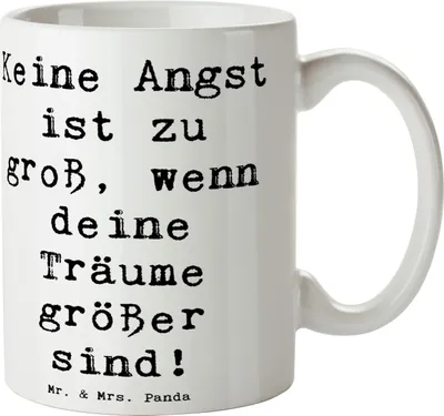 Produktbild von Mr. & Mrs. Panda Kaffeetasse Spruch Angst überwinden - Weiß - Geschenk, schöne tasse, Fantasie, Mutmacher, Zuversicht, Freude, Vertrauem, Teetasse, Becher, Trost, Mut