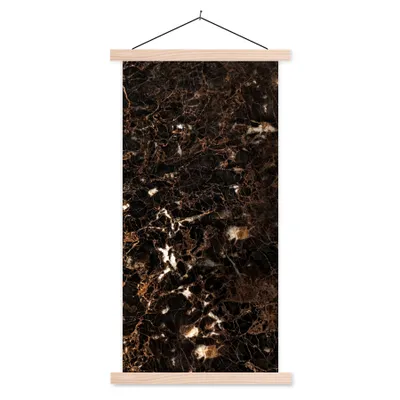 Produktbild von MuchoWow® Textilposter Marmor - Schwarz - Gold 60x120 cm mit holzfarbenen Rahmen - Holz