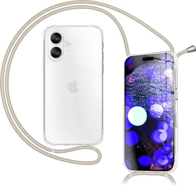 Produktbild von Hülle "Hangit" für iPhone 17 - Klare Schutzhülle mit Band zum Umhängen, 160cm Handy Kette verstellbar - Sandstein Beige