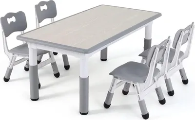 Produktbild von Kindertisch mit 4 Stühlen – Höhenverstellbare Aktivitätstafel für Kinder – hellgrau – 120x60cm