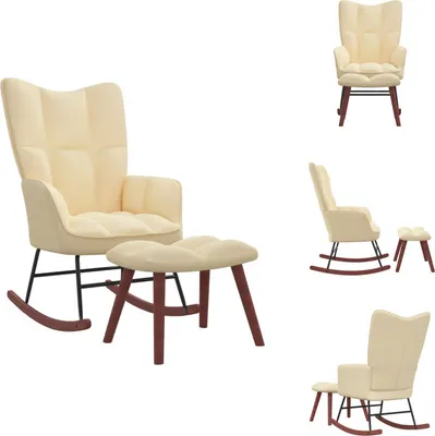 Image de vidaXL Fauteuil à bascule avec tabouret Crème Blanc Velours - Fauteuils à bascule