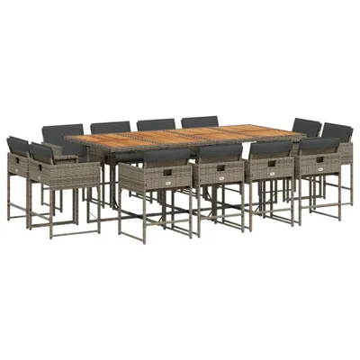 Produktbild von 13-tlg. Garten-Essgruppe mit Kissen Grau Poly Rattan