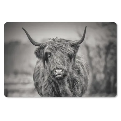 Produktbild von MuchoWow® Mauspad Mousepad Schottischer Highlander - Schwarz und Weiß 27x18 cm - Mousepads - Maus Mat - Pad - Mausunterlage - Büroartikel - Desk Matten