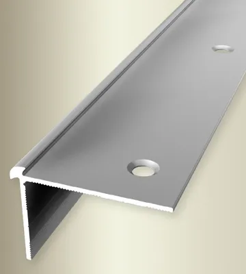 Produktbild von PROVISTON | Treppenkantenprofil | Breite: 39 mm | Höhe: 2.5 mm | Länge: 1000 mm | Aluminium eloxiert | Glatt | Sollbiegestelle | Silber | Doppelt Versetzt Versenkt Gebohrt
