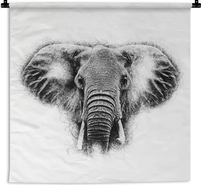 Produktbild von MuchoWow® Wandteppich Wandbehang Elefant - Tiere - Schwarz - Weiß 150x150 cm Tapisserie Dekoration Wandtuch - Wohnaccessoires - Modernes