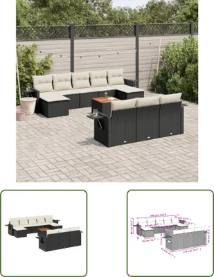 Produktbild von The Living Store 11-tlg. Garten-Sofagarnitur mit Kissen Schwarz Poly Rattan