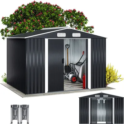 Produktbild von GARDEBRUK® XXL Metall Gerätehaus 5m² mit Fundament 260x205x180cm Schiebetür Anthrazit Geräteschuppen Gartenhaus 9m³