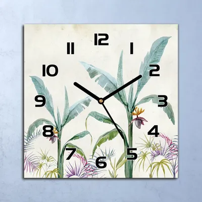 Produktbild von Wanduhr Echt-Glas-Küchenuhr Dschungel Blumen Quarz Lautlos 30x30 Deko Bilder