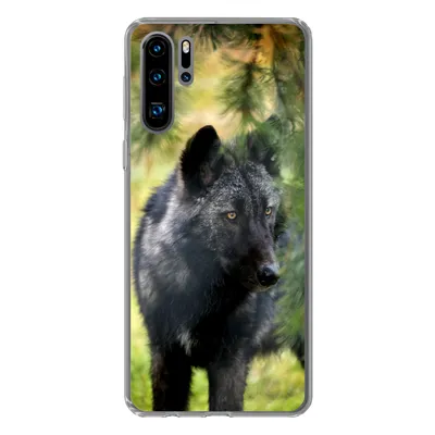 Produktbild von MuchoWow® Handyhülle Schutzhülle Hülle für Huawei P30 Pro Wolf - Makro - Blätter Silikon Softcase Handy Hülle - Schutzdeckel
