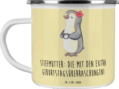 Produktbild von Mr. & Mrs. Panda Pott Stiefmutter Überraschungen - Gelb Pastell - Geschenk, Jubiläen, Teetasse, Familienmitglieder, Geburtstagsüberraschungen, Familie, Emaille Becher