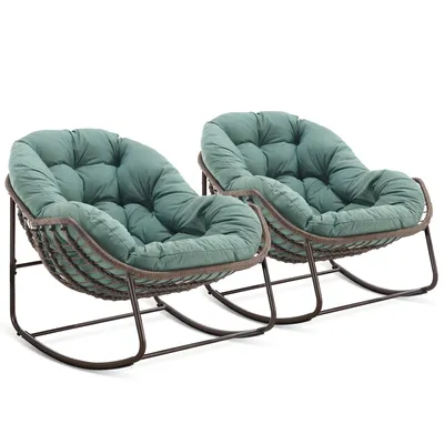 Produktbild von LVHOM Schaukelsessel Garten mit Kissen, 2 Stk. Rattanstühle mit Stahlrahmen, Schaukelstuhl Lounge-Schaukelsessel, Sessel für Balkon, Grün