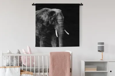 Produktbild von MuchoWow® Wandteppich Wandbehang Elefant - Tiere - Schwarz - Weiß 90x90 cm Tapisserie Dekoration Wandtuch - Wandaufhänger
