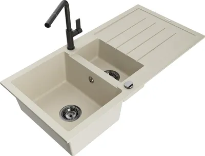 Immagine prodotto di Mexen Andres lavello in granito 1,5 vasche con scolapiatti e miscelatore cucina Flora, beige - 6515-69-670401-70-B