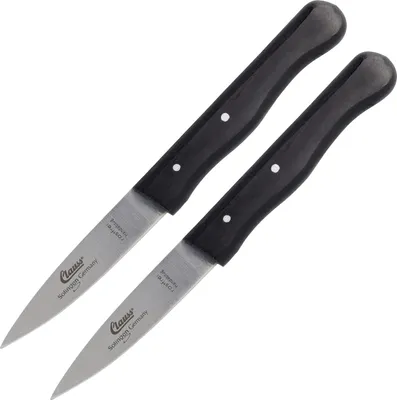 Produktbild von 2 Küchenmesser mittelspitz rostfrei klein Holzgriff Buche schwarz scharf Obst Gemüse