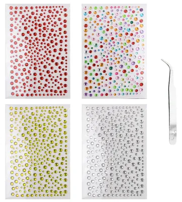 Selbstklebende Glitzersteine 4 Blatt 3-6 mm mit Pinzette
