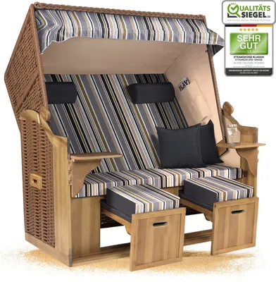 Produktbild von Strandkorb Ostsee 2,5-Sitzer 150cm breit in Beige Anthrazit Oliv Grau Weiß Gestreift Zerlegt ideal für Balkon, Terrasse oder Garten