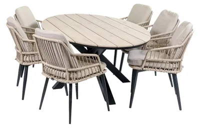 Produktbild von 7-teiliges Gartenset | 6 Isabel Stühle | Limasol Gartentisch | 220 cm | Oval