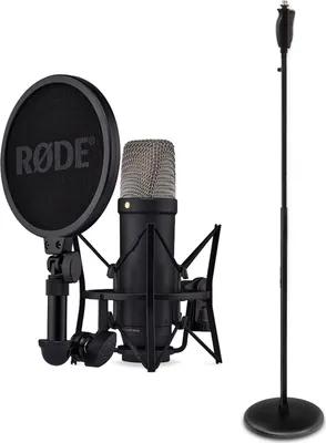 Zdjęcie produktu dla Rode Studio Microphone NT1 5th Gen Black z jednoręcznym statywem mikrofonowym