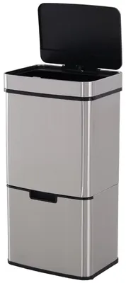 Image de Poubelle sensorisée à 3 compartiments, capacité de 72 litres | Couleur : Argent | Dimensions : 30 x 42 x 81 cm