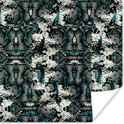 Produktbild von MuchoWow® Poster Tiermuster - Weiß - Türkis - Schuppen 100x100 cm - Babyzimmer