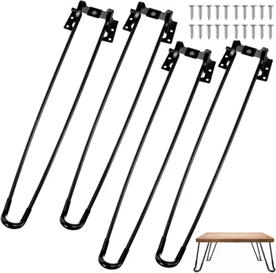Produktbild von 4 Haarnadel Tischbeine Klappbar 43cm, Metall Tischfüße Schwarz für DIY Couchtisch & Camping, Platzsparende Möbelfüße mit Gummischutz