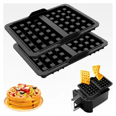 Produktbild von 2 Stück Silikon Waffelform, Waffelplatten, Zubehör für Airfryer, 4 Steckplätze & 2 Steckplätze, Silikon, Antihaftbeschichtung, Zum Backen von Waffeln, Muffins, Fritteuse, Backofen, Mikrowelle (Schwarz)