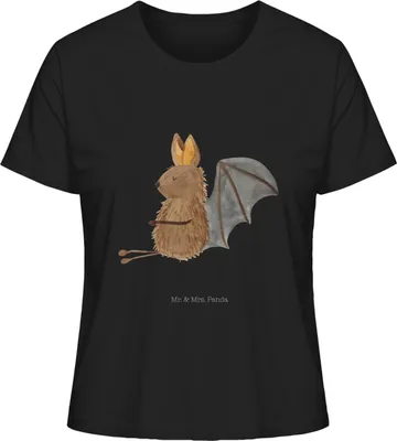 Produktbild von Mr. & Mrs. Panda Damen Kurzarmshirt Fledermaus Sitzen Größe XL - Schwarz - Geschenk, Motivation, Entspannen, Oberteil, Lustige Sprüche, Fledermäuse, T-Shirt, Basic Shirt