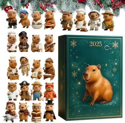 Produktbild von Capybara-Adventskalender 2025, 24 2D-Acryl-Dekorationen für Zuhause, Auto, Wand