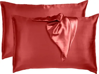 Produktbild von Komfortec Satin Kissenbezug 2er Set 40x60 cm mit Reißverschluss, Micro Satin 90g/m², Kopfkissenbezug, Superweiches Kissenhülle Set, Puder