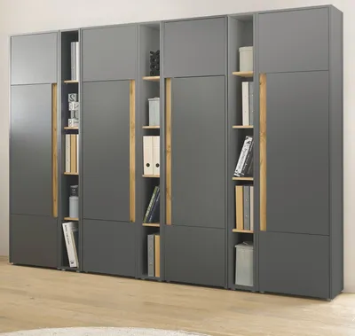 Produktbild von Aktenschrank Set Center matt grau und Wotan Eiche, Büro Schrank groß 5 OH 35 Fächer