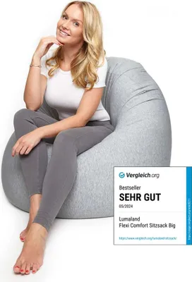 Produktbild von Lumaland Flexi Comfort Sitzsack - Premium Bean Bag Sitzkissen Medium - 142 x 84 cm - Hellgrau