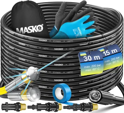 Produktbild von MASKO® Premium Rohrreinigungsschlauch Set 30m 200bar, kompatibel Kärcher K2-K7, inkl. Adapter