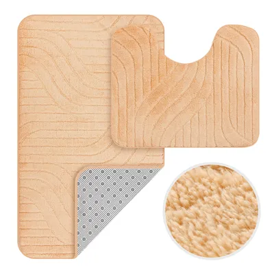 Produktbild von HOMELUX Badematten Set 2 Teilig rutschfest Badvorleger Badezimmer Teppich, 60x100cm Badeteppich + 60 x 50cm WC Vorleger mit Ausschnitt,Cream, 2BL
