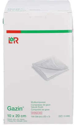 Image de Compresse Gazin 10x20cm 8 fois stérile, 20X5 pcs COM