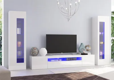 Produktbild von Wohnwand Schrankwand Anbauwand Wohnzimmerwand Mediawand TV-Wand "Daiquiri I" Weiß Hochglanz
