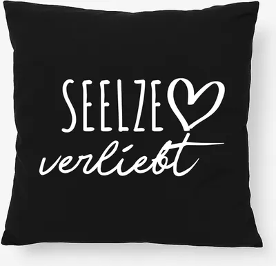 Produktbild von Huuraa Kissen Seelze verliebt 40x40cm mit Füllung Black Baumwolle Dekokissen Geschenkidee