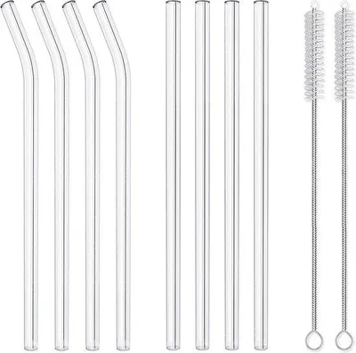 Obrázok produktu pre 10 ks opakovane použiteľných sklenených slamiek, 20 cm, Ø 8 mm, odolných proti rozbitiu