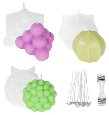 Produktbild von 3-teiliges DIY-3D-Kerzenform-Set, antihaftbeschichtete Silikonform für Blasenkerzen, Silikon-Kerzenwachsformen, mit Docht und Dochthalter
