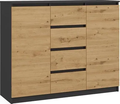 Obrázek produktu pro Moderní velká komoda 2D4S se 2 dvířky a 4 zásuvkami | Barva: antracitová / Artisan Oak