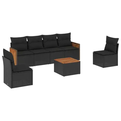 Produktbild von vidaXL 7-tlg. Garten-Sofagarnitur mit Kissen Schwarz Poly Rattan