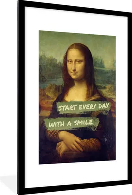 Produktbild von MuchoWow® Gerahmtes Poster Mona Lisa - Da Vinci - Zitat 60x90 cm - Poster mit Schwarzem Bilderrahmen Wandposter Rahmen Foto Bilder - Dekoration - Wandposter Wohnzimmer - Hochwertig