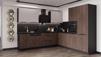 Produktbild von Winkelküche MONZA + ARONA 280x270 cm Küchenzeile Eckküche Küche Nußbaum Kaschmir