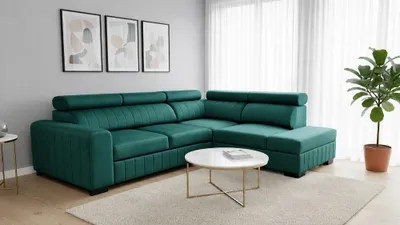 Produktbild von DOMI Ecksofa MARGO W1RR2FB mit Schlaffunktion L-Form, Rechts, mit Bettkasten, Wohnzimmersofa, Couch, Bett, Couchgarnitur - Grün, Monolith 37