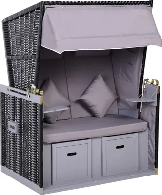 Produktbild von Outsunny Strandkorb mit Klapptisch Volllieger Gartenliege PE Rattan Grau