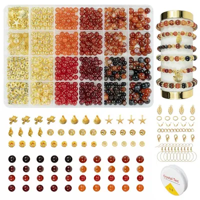 Produktbild von Schmuckherstellungs-Set 6mm Naturstein Perlen zum Auffädeln DIY Armband Basteln Rot