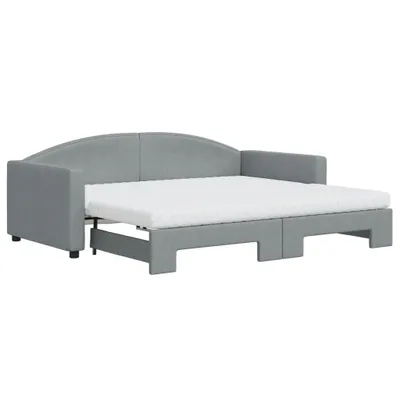 Image de vidaXL Lit de jour extensible avec matelas gris clair 90x190 cm Tissu