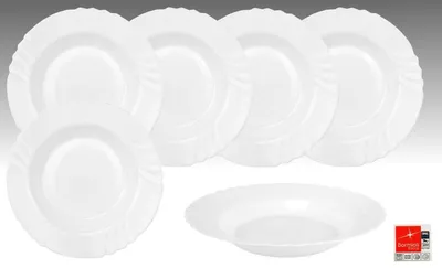 Zdjęcie produktu dla zestaw 6 talerzy EBRO, talerz głęboki, talerz obiadowy, 23,5 cm, 300 ml, opalowe szkło hartowane