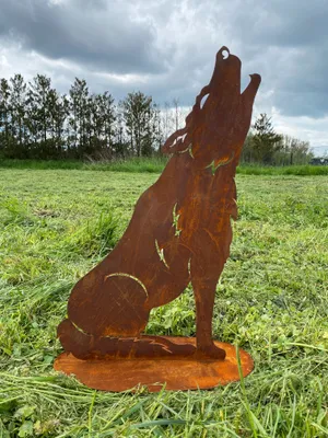 Produktbild von Wolf heulend 75x48cm auf Platte Edelrost Rost Metall Rostfigur Hund Fuchs Jagd Tier