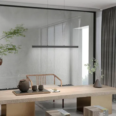 Image de JOIEYOU 100cm LED Suspensions 36W Dimmable Moderne Suspensions Lampe de table avec hauteur réglable et télécommande, Linear Design Bande lumineuse pour salon salle à manger bureau