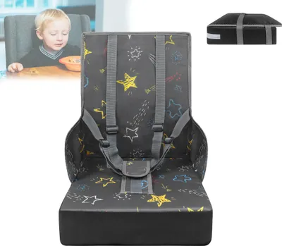 Image de LARS360 Rehausseur de chaise mobile pour enfants Siège d'appoint pliable Chaise haute pour bébé Ceinture avec trois points Rehausseur de chaise pour enfants Gris